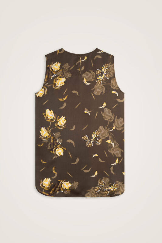 Rose of Faith Brown Twill Silk Sleeveless Blouse - 3