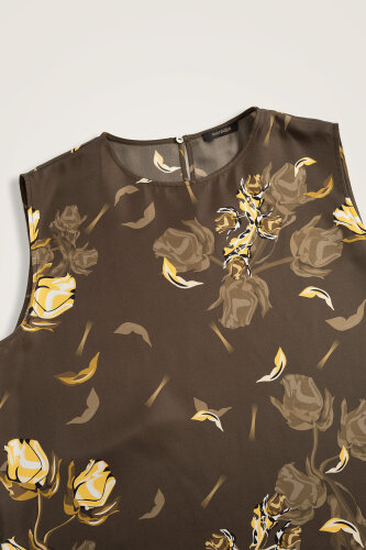 Rose of Faith Brown Twill Silk Sleeveless Blouse - 2