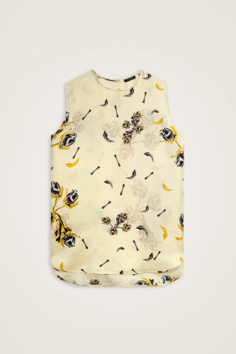 Rose of Faith Yellow Twill Silk Sleeveless Blouse 