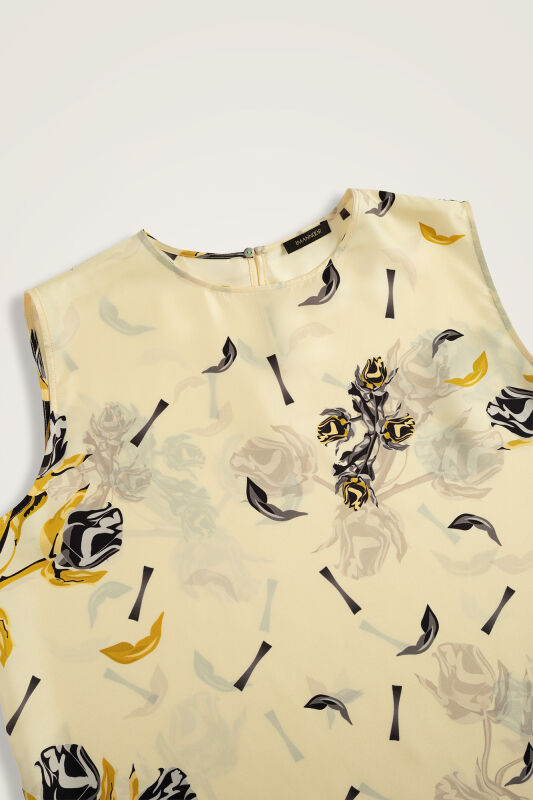 Rose of Faith Yellow Twill Silk Sleeveless Blouse - 2