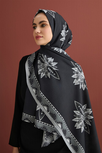 Rosebud Road Flosh Viscose Shawl Black - 1