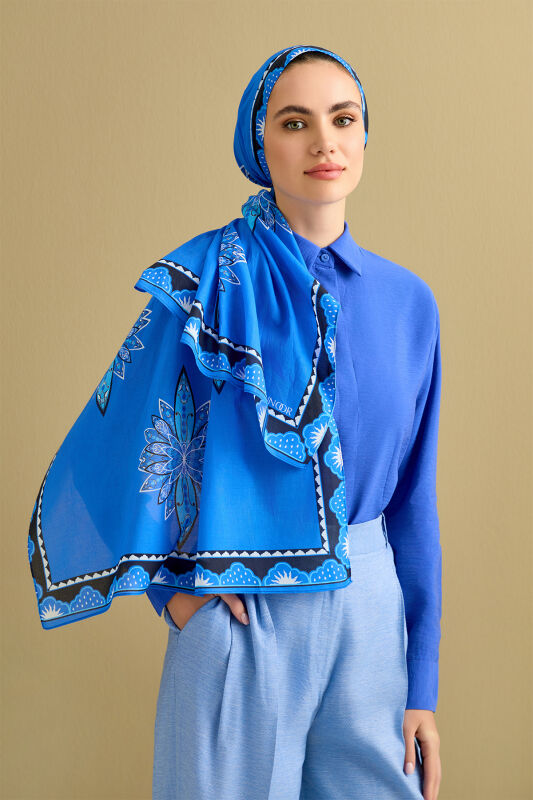 Rosebud Road Flosh Viscose Shawl Blue - 3