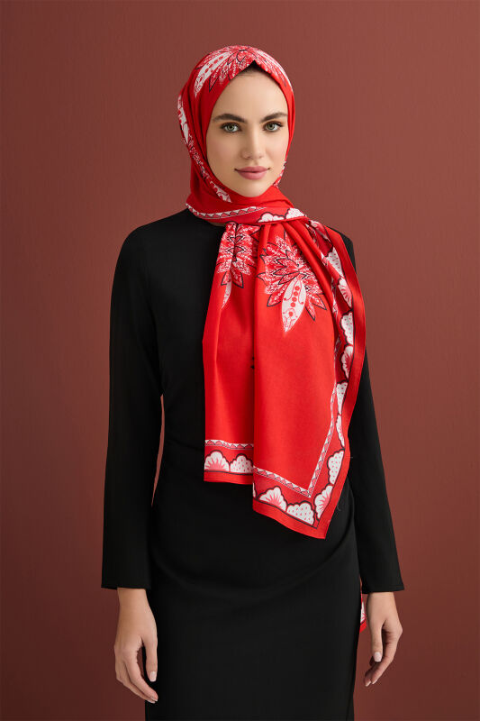 Rosebud Road Flosh Viscose Shawl Red - 3