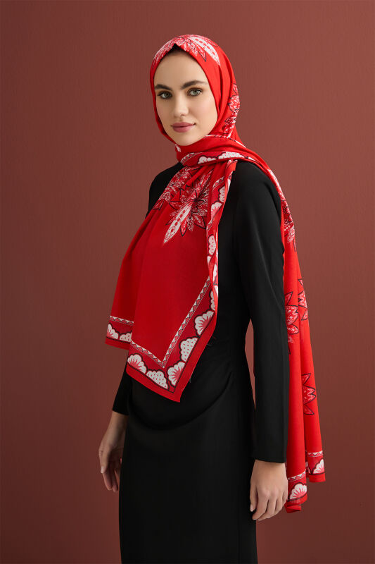 Rosebud Road Flosh Viscose Shawl Red - 5