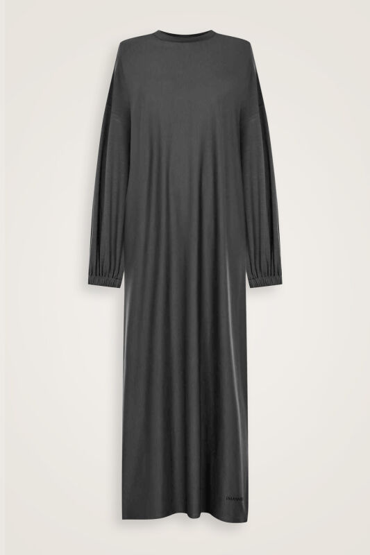 Round Neck Black Combed Cotton Dress - 1