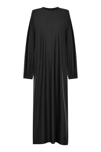 Round Neck Black Combed Cotton Dress - 1