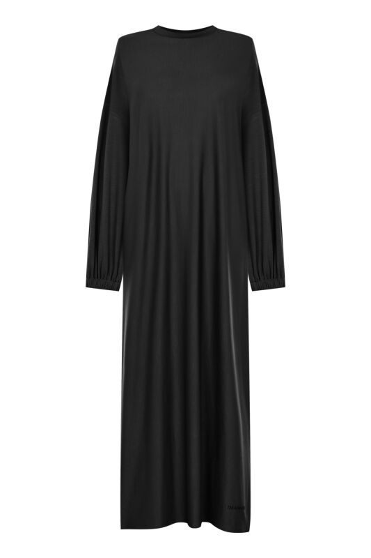 Round Neck Black Combed Cotton Dress - 1