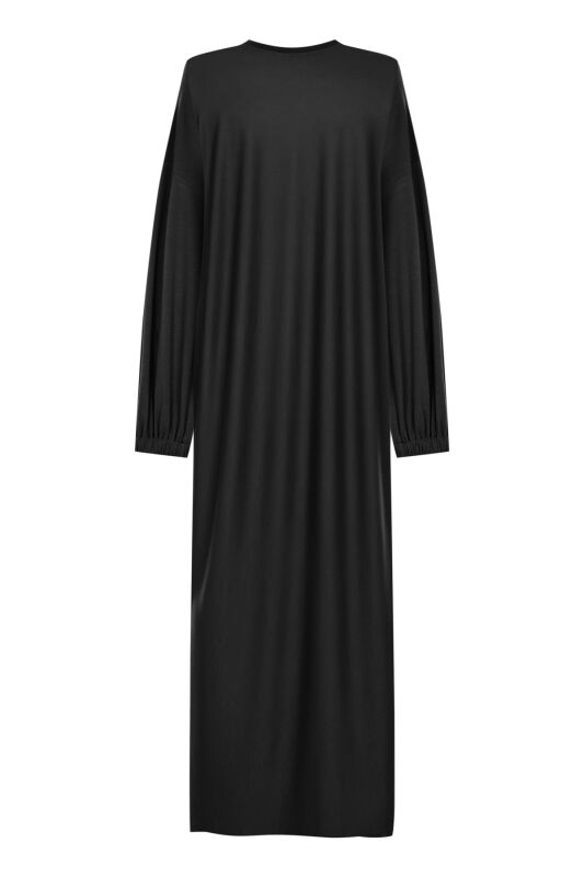 Round Neck Black Combed Cotton Dress - 2