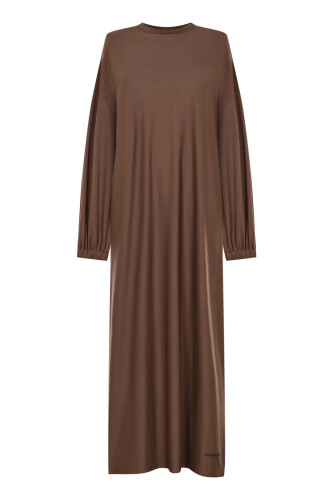 Round Neck Cappuccino Cotton Dress - 2