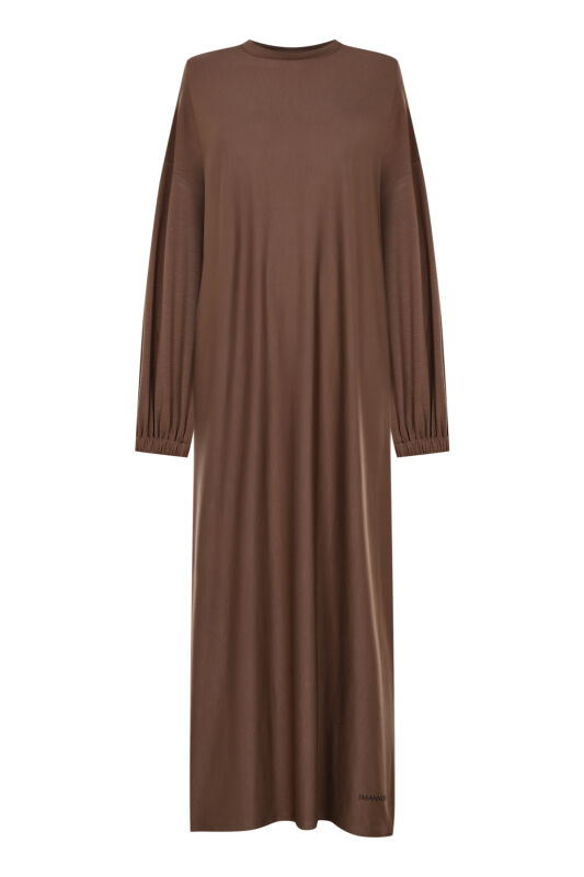 Round Neck Cappuccino Cotton Dress - 2