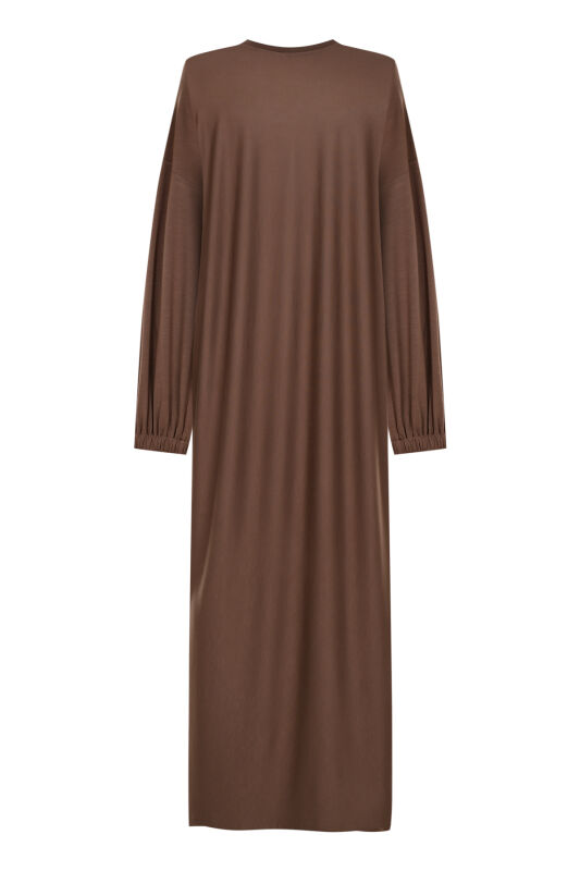 Round Neck Cappuccino Cotton Dress - 1