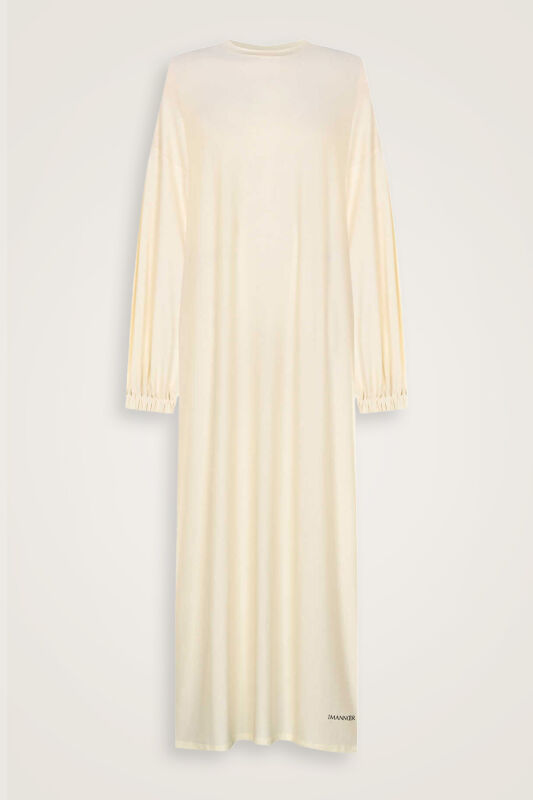 Round Neck Dark White Combed Cotton Dress - 1