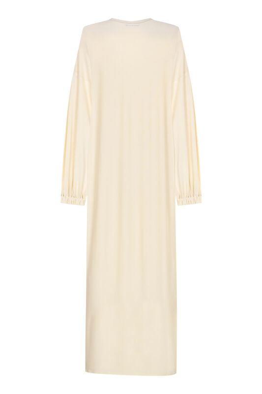 Round Neck Dark White Combed Cotton Dress - 2