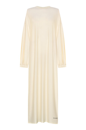 Round Neck Dark White Combed Cotton Dress 