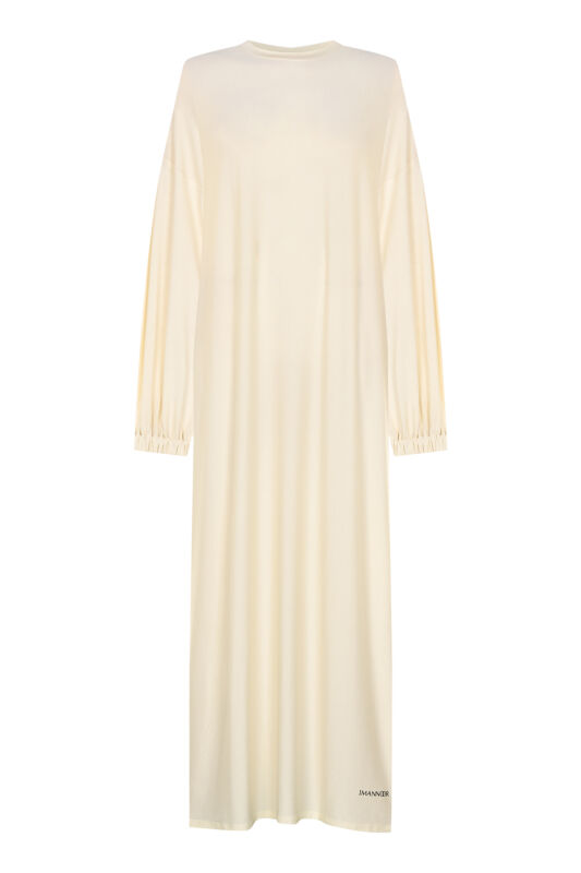 Round Neck Dark White Combed Cotton Dress - 1