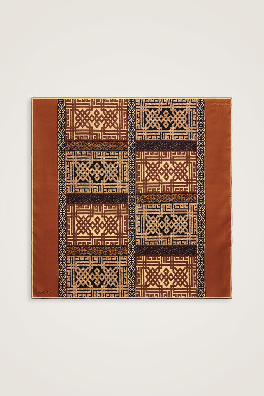 Rug Beige-Orange Double-Sided Twill Silk Scarf - 3