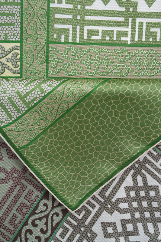 Rug Green-Beige Double-Sided Twill Silk Scarf - 3