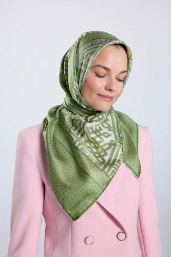 Rug Green-Beige Double-Sided Twill Silk Scarf - 5