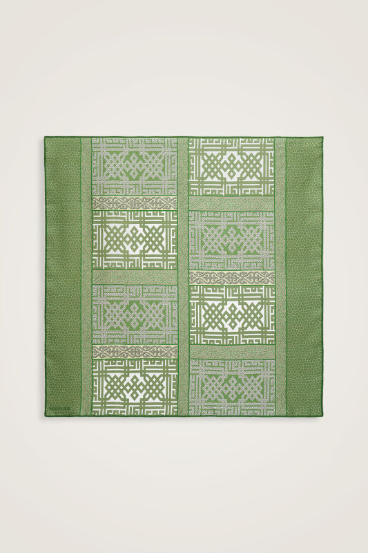 Rug Green-Beige Double-Sided Twill Silk Scarf - 2