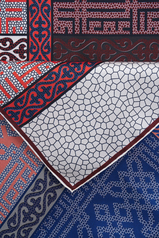 Rug Red-Blue Double-Sided Twill Silk Scarf - 3