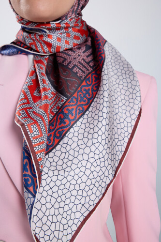 Rug Red-Blue Double-Sided Twill Silk Scarf - 3