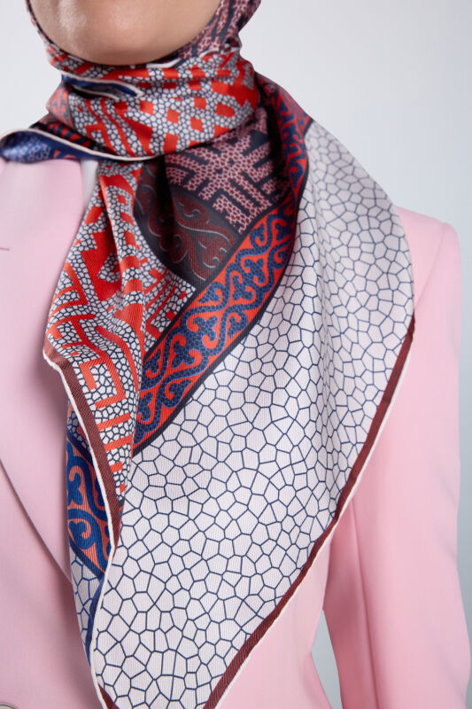 Rug Red-Blue Double-Sided Twill Silk Scarf - 3