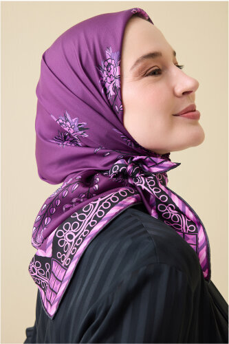 Şakayık Mor Tivil İpek Eşarp 90x90 - Imannoor (3)