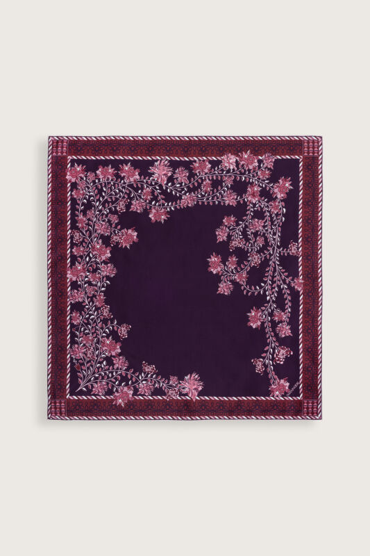 Şakayık Mürdüm Tivil İpek Eşarp 90x90 - 2