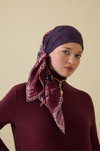 Şakayık Mürdüm Tivil İpek Eşarp 90x90 - Imannoor (1)