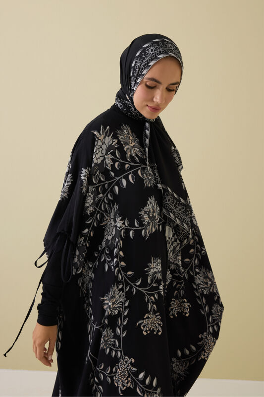 Şakayık Siyah-Gri İpek Abaya - 3