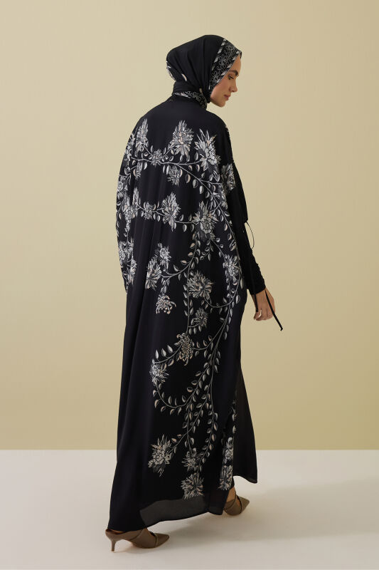 Şakayık Siyah-Gri İpek Abaya - 5