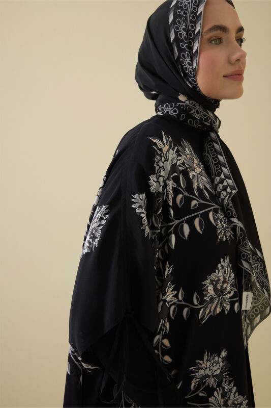 Şakayık Siyah-Gri İpek Abaya - 7