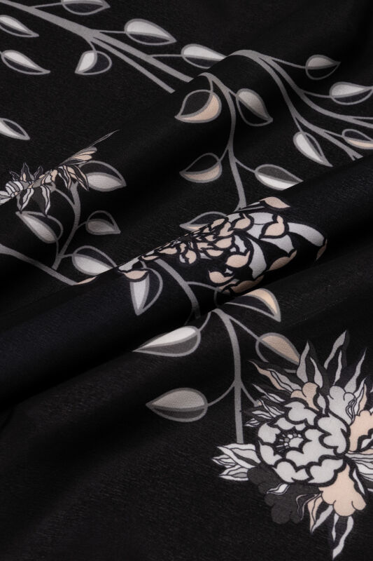 Şakayık Siyah-Gri Krep İpek Abaya Şalı 70x210 - 4