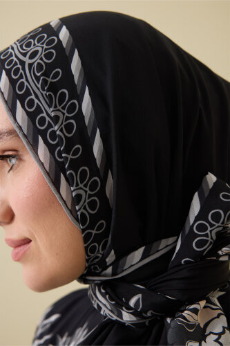 Şakayık Siyah-Gri Krep İpek Abaya Şalı 70x210 - Imannoor (3)