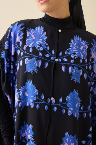 Şakayık Siyah-Saks İpek Abaya - 8