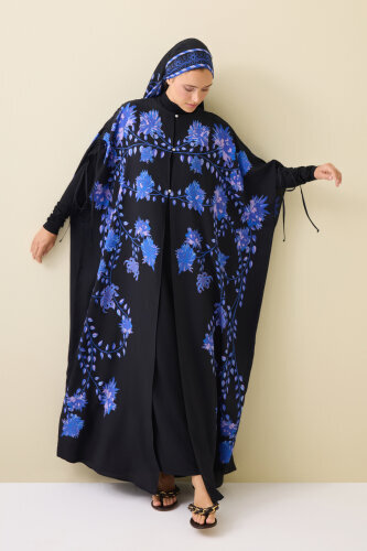 Şakayık Siyah-Saks İpek Abaya - Imannoor (1)
