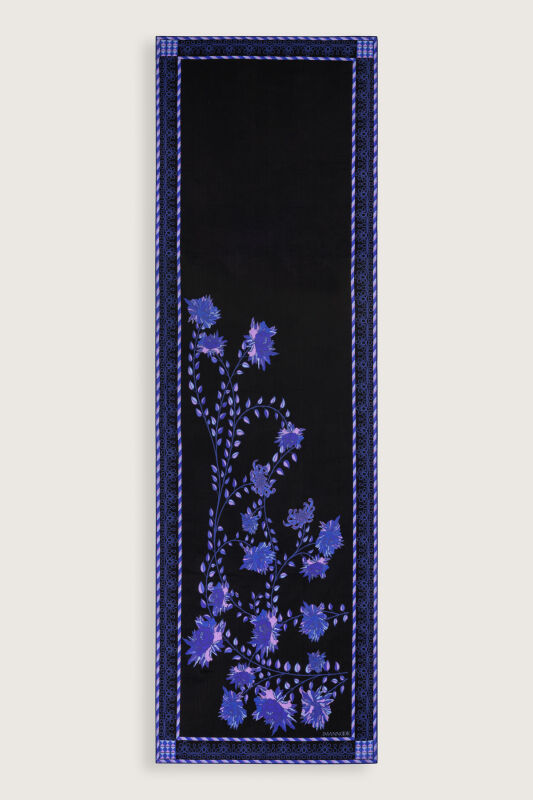 Şakayık Siyah-Saks Krep İpek Abaya Şalı 70x210 - 2