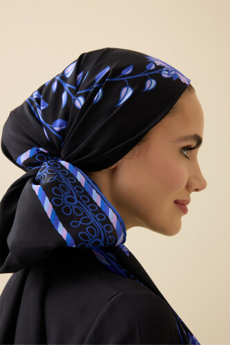 Şakayık Siyah-Saks Krep İpek Abaya Şalı 70x210 - Imannoor (3)