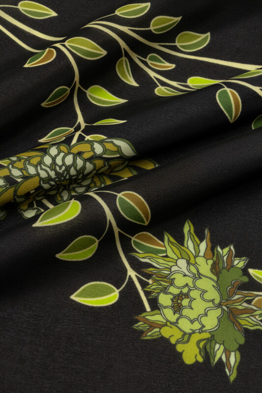 Şakayık Yeşil Krep İpek Abaya Şalı 70x210 - 4