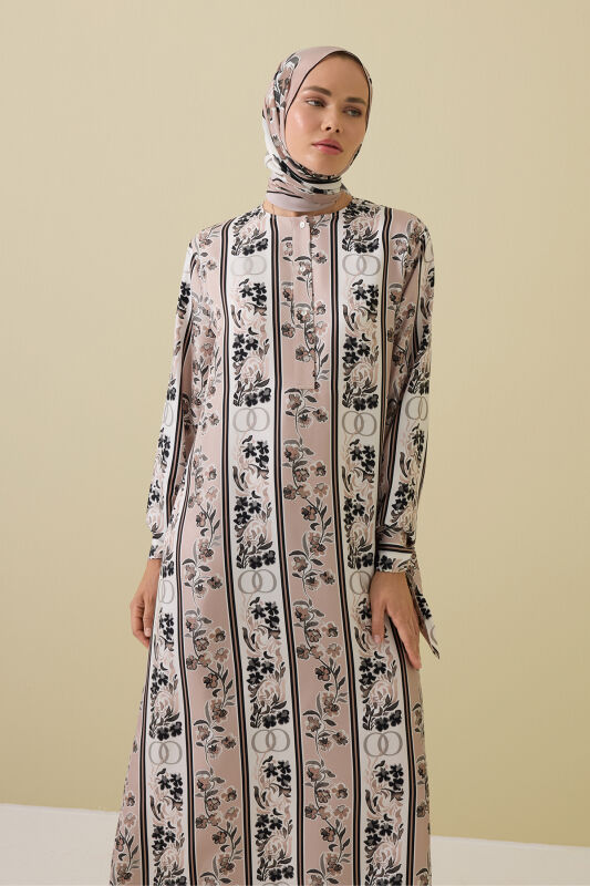 Salıncak Manşet Detaylı Pudra Patlı Tivil İpek Elbise - 3