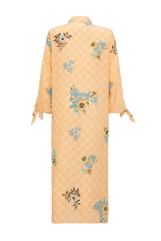 Salmon Silk Shirt Dress with Fringed Sleeve Detail - 4
