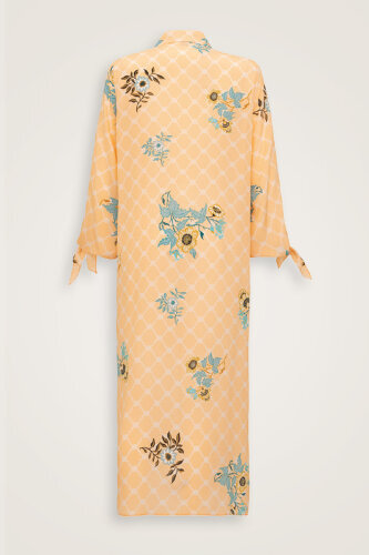 Salmon Silk Shirt Dress with Fringed Sleeve Detail - 4