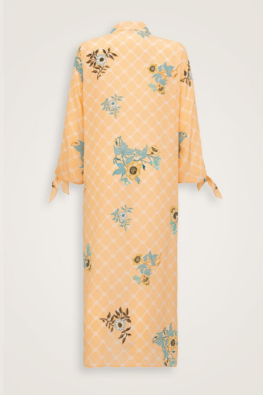 Salmon Silk Shirt Dress with Fringed Sleeve Detail - 4