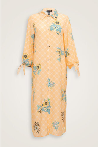 Salmon Silk Shirt Dress with Fringed Sleeve Detail - Imannoor (1)