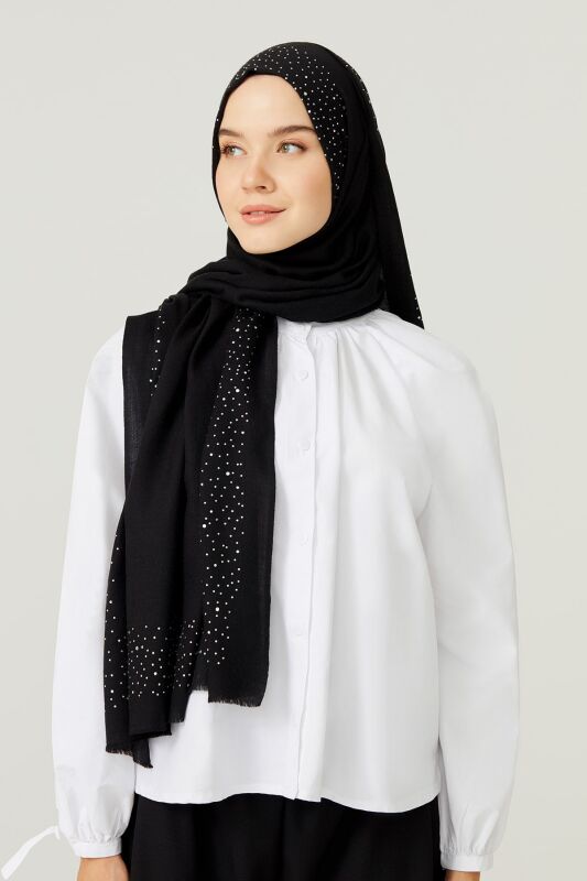 Samyeli Wool Silk Shawl Black - 2