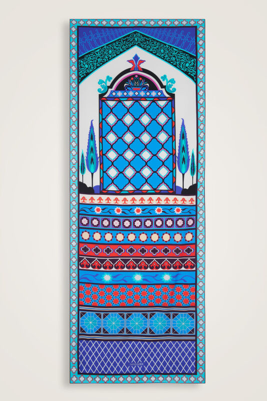 Saray Bahçesi Mavi Pamuk İpek Şal 80x210 - 2