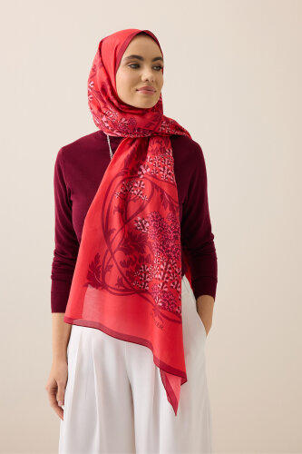 Şark Çiçeği Fuşya Floş Pamuk Şal 70x210 - Imannoor (4)