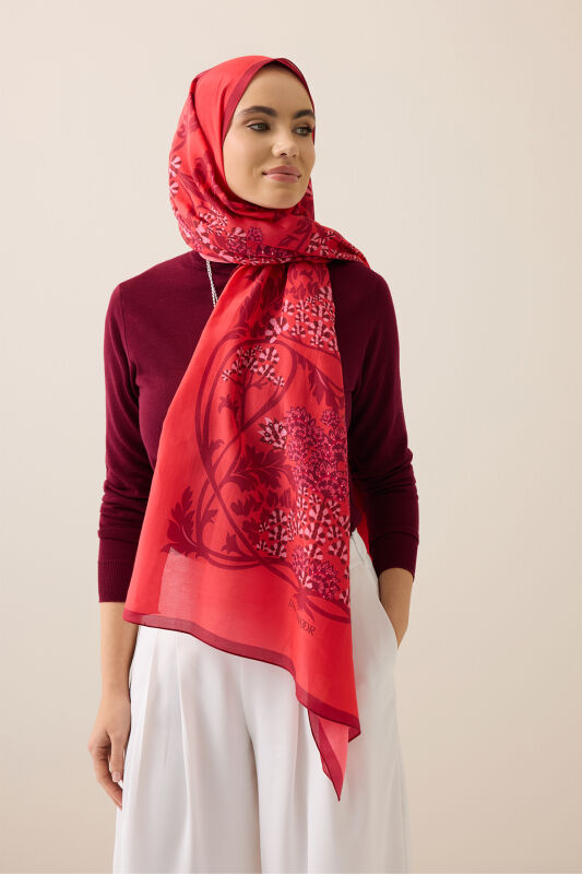 Şark Çiçeği Fuşya Floş Pamuk Şal 70x210 - 4