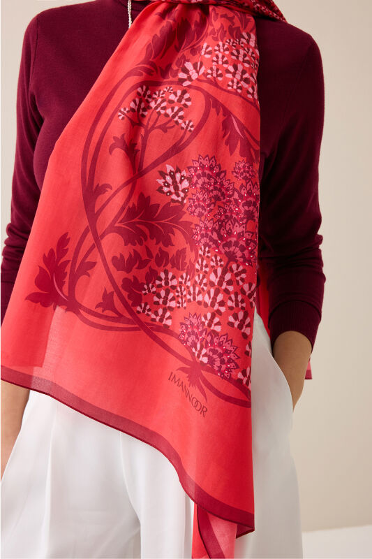 Şark Çiçeği Fuşya Floş Pamuk Şal 70x210 - 3