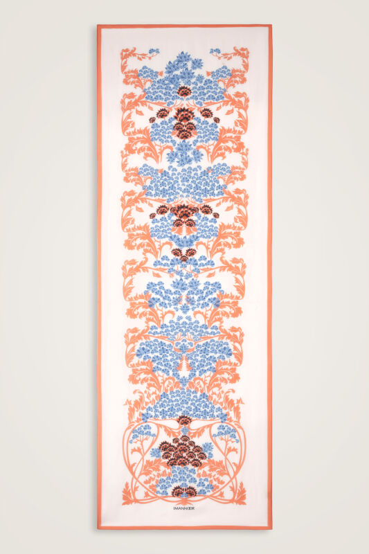 Şark Çiçeği Karamel-Mavi Floş Pamuk Şal 70x210 - 2